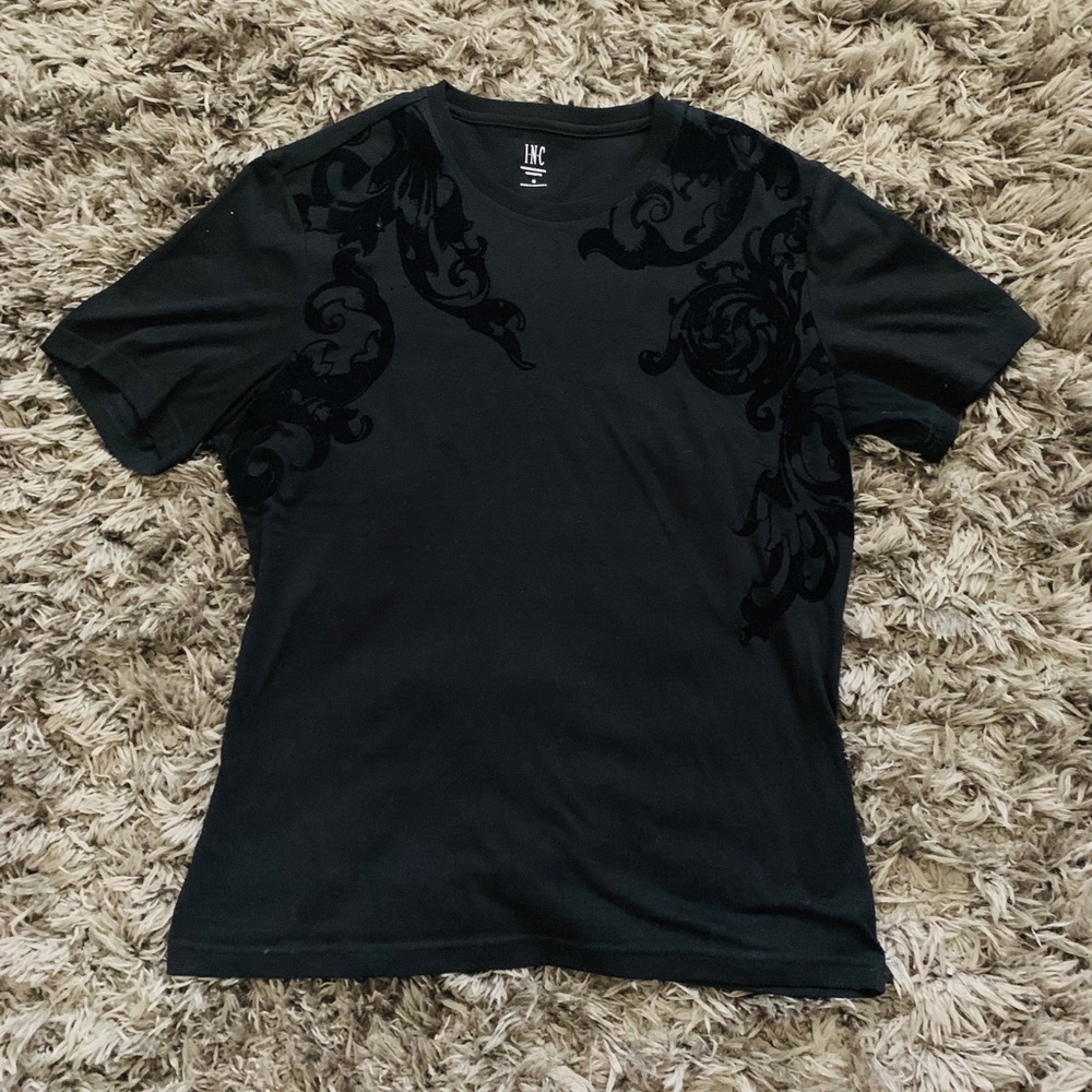 Black Unisex T with Velvet Detail